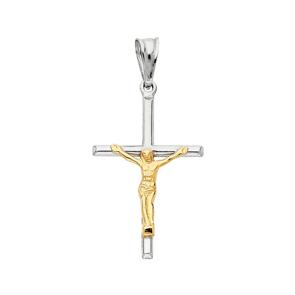 14K Two Tone Religious Crucifix Pendant